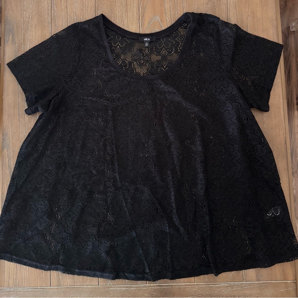 Ellos Black Lace Short Sleeve Top